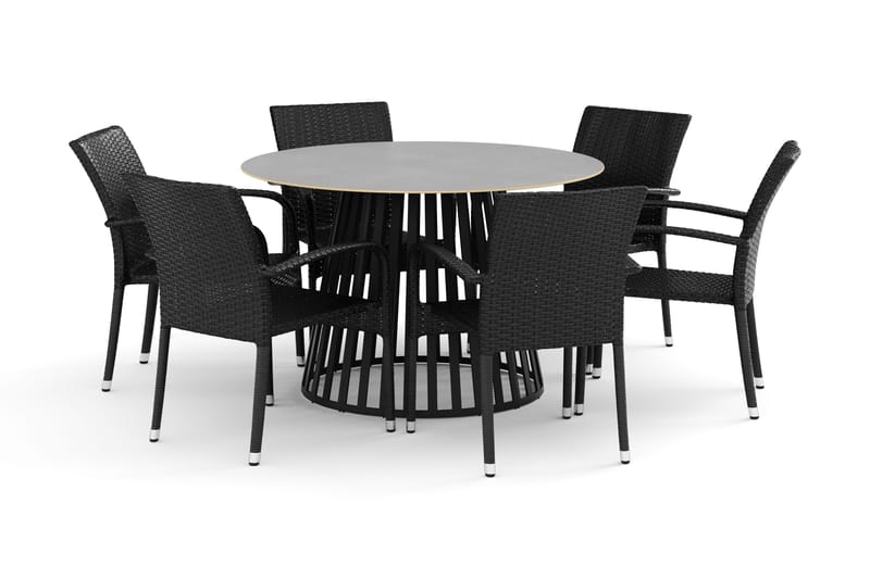 Sensi utendørs spisegruppe 120 cm med 6 Thor Light utelenestoler, Svart