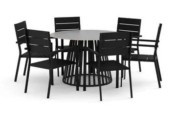 Sensi utendørs spisegruppe 120 cm med 6 Tunis stablestoler - Svart - Hagemøbler & utemiljø - Hagegruppe - Spisegrupper hage