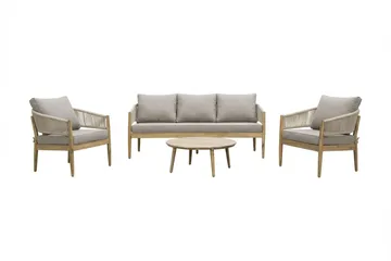 Siana 4-seters loungegruppe i treutseende med repdetaljer - Natur / beige - Hagemøbler & utemiljø - Hagegruppe - Sofagruppe utendørs