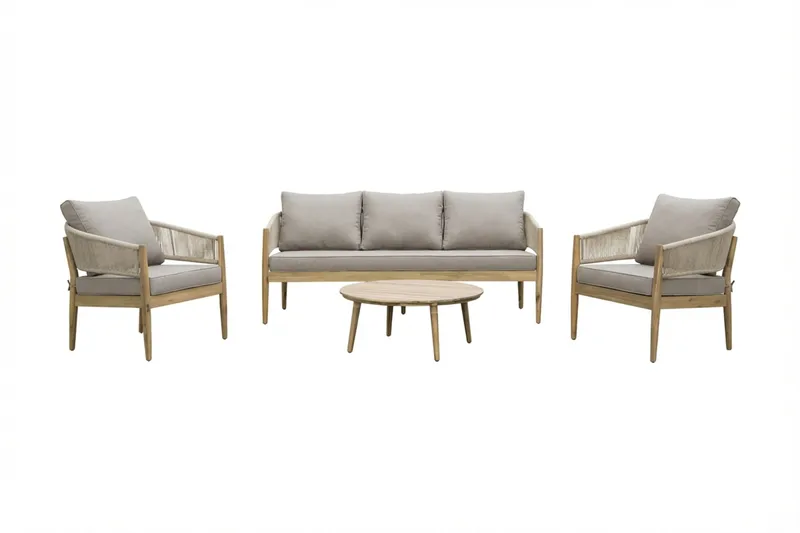 Siana 4-seters loungegruppe i treutseende med repdetaljer, Natur / beige