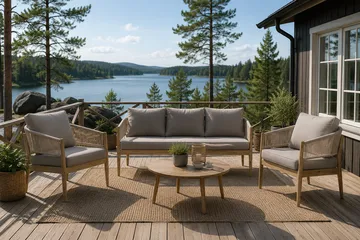 Siana 4-seters loungegruppe i treutseende med repdetaljer - Natur / beige - Hagemøbler & utemiljø - Hagegruppe - Sofagruppe utendørs