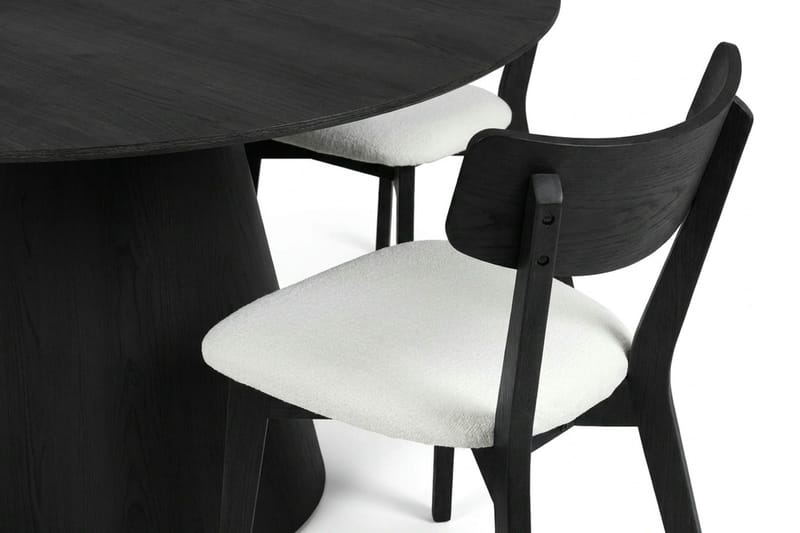 Siena spisegruppe 150 cm rund i svart med 6 Amelia spisestoler med pute - Svart/Beige - Hagemøbler & utemiljø - Hagegruppe - Spisegrupper hage