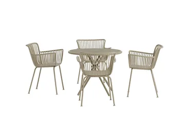 Sifnos spisegruppe 90 cm med 4 stoler utendørs - Beige - Hagemøbler & utemiljø - Hagegruppe - Spisegrupper hage