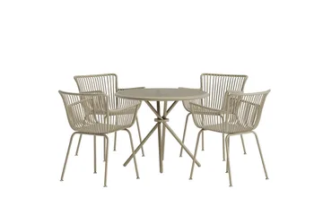 Sifnos spisegruppe 90 cm med 4 stoler utendørs - Beige - Hagemøbler & utemiljø - Hagegruppe - Spisegrupper hage