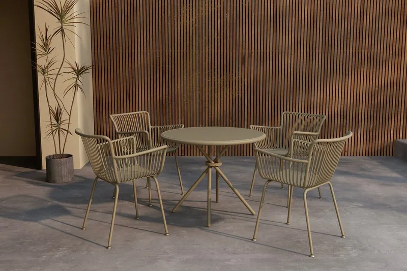 Sifnos spisegruppe 90 cm med 4 stoler utendørs, Beige