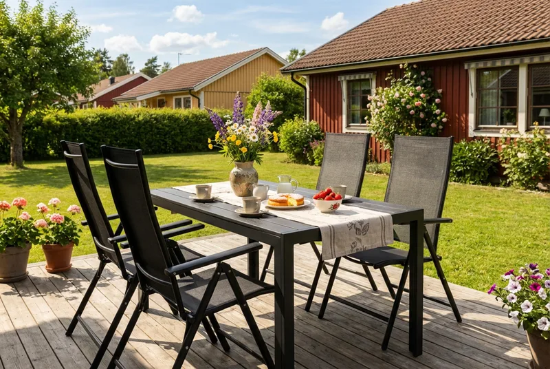 Siri rektangulært utebord 150 cm med 4 Sanna utestoler - Svart - Hagemøbler & utemiljø - Hagegruppe - Spisegrupper hage