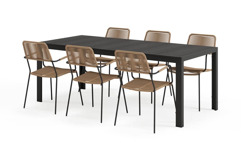 Siri Spisebord 205 cm med 6 Lindos Spisestoler - Svart - Hagemøbler & utemiljø - Hagegruppe - Spisegrupper hage