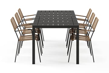 Siri Spisebord 205 cm med 6 Lindos Spisestoler - Svart - Hagemøbler & utemiljø - Hagegruppe - Spisegrupper hage