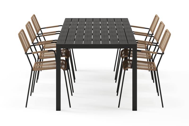 Siri Spisebord 205 cm med 6 Lindos Spisestoler - Svart - Hagemøbler & utemiljø - Hagegruppe - Spisegrupper hage