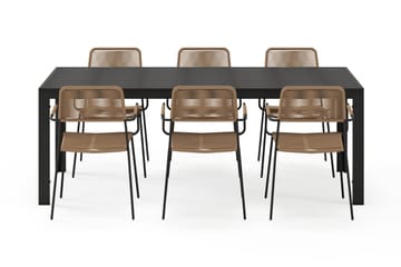 Siri Spisebord 205 cm med 6 Lindos Spisestoler - Svart - Hagemøbler & utemiljø - Hagegruppe - Spisegrupper hage