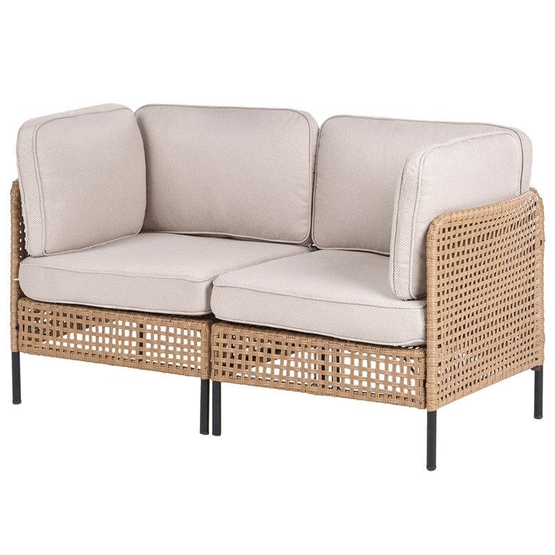 Sofa utendørs med bord 2-seter Omegana kunstrotting - Beige/svart - Hagemøbler & utemiljø - Hagegruppe - Sofagruppe utendørs