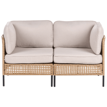 Sofa utendørs med bord 2-seter Omegana kunstrotting - Beige/svart - Hagemøbler & utemiljø - Hagegruppe - Sofagruppe utendørs