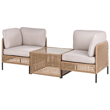 Sofa utendørs med bord 2-seter Omegana kunstrotting - Beige/svart - Hagemøbler & utemiljø - Hagegruppe - Sofagruppe utendørs