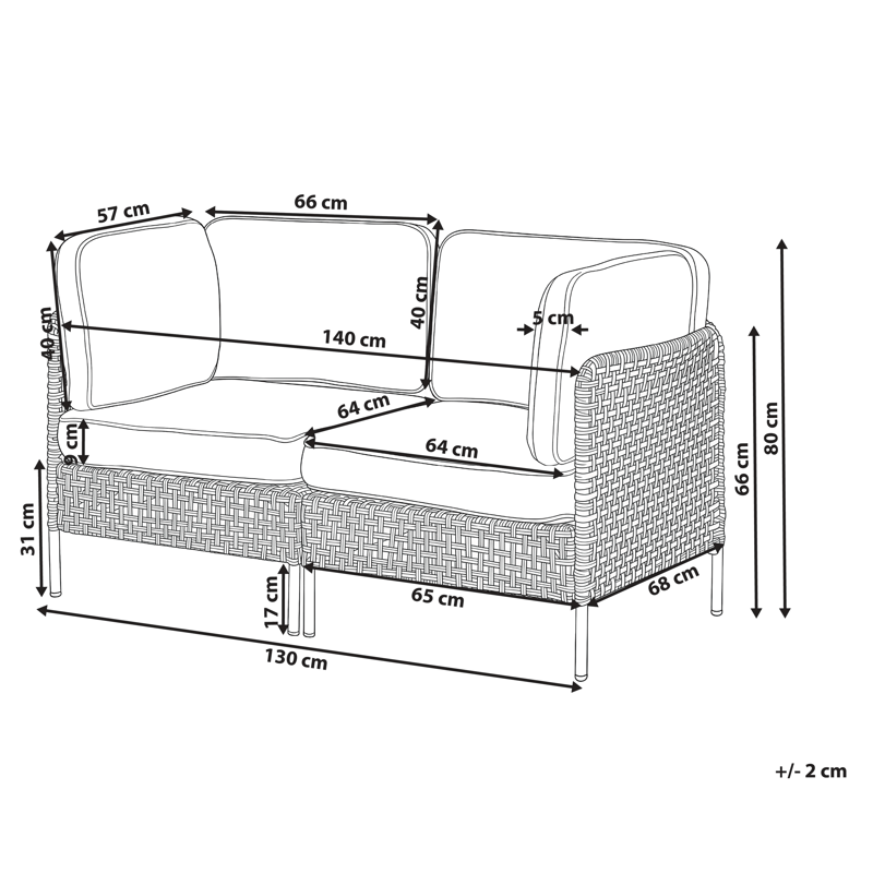 Sofa utendørs med bord 2-seter Omegana kunstrotting - Beige/svart - Hagemøbler & utemiljø - Hagegruppe - Sofagruppe utendørs