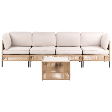 Sofa utendørs med bord 4-seter Omegana modulær kunstrotting - Beige/svart - Hagemøbler & utemiljø - Hagegruppe - Sofagruppe utendørs