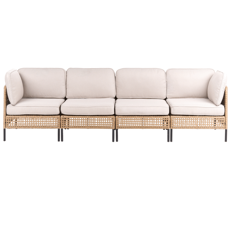 Sofa utendørs med bord 4-seter Omegana modulær kunstrotting - Beige/svart - Hagemøbler & utemiljø - Hagegruppe - Sofagruppe utendørs
