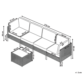 Sofa utendørs med bord 4-seter Omegana modulær kunstrotting - Beige/svart - Hagemøbler & utemiljø - Hagegruppe - Sofagruppe utendørs