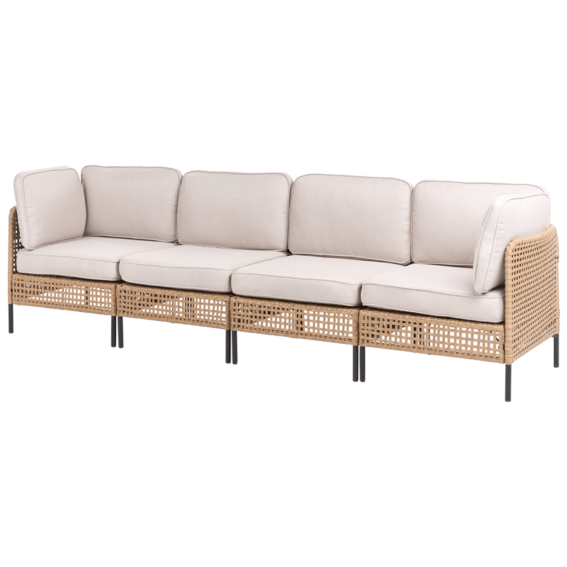 Sofa utendørs med bord 4-seter Omegana modulær kunstrotting - Beige/svart - Hagemøbler & utemiljø - Hagegruppe - Sofagruppe utendørs