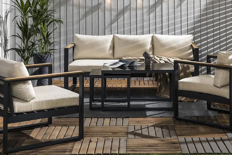 Sofagruppe Aspvik - Svart/Teak - Hagemøbler & utemiljø - Hagegruppe - Sofagruppe utendørs