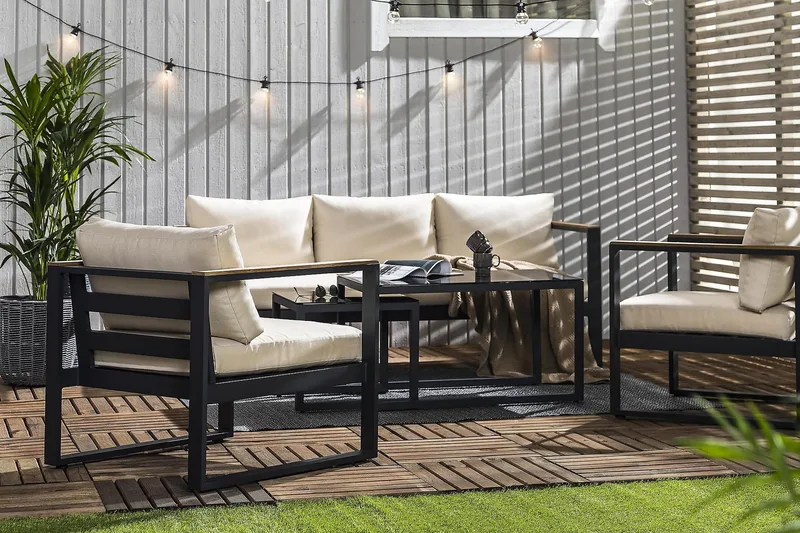 Sofagruppe Aspvik - Svart/Teak - Hagemøbler & utemiljø - Hagegruppe - Sofagruppe utendørs