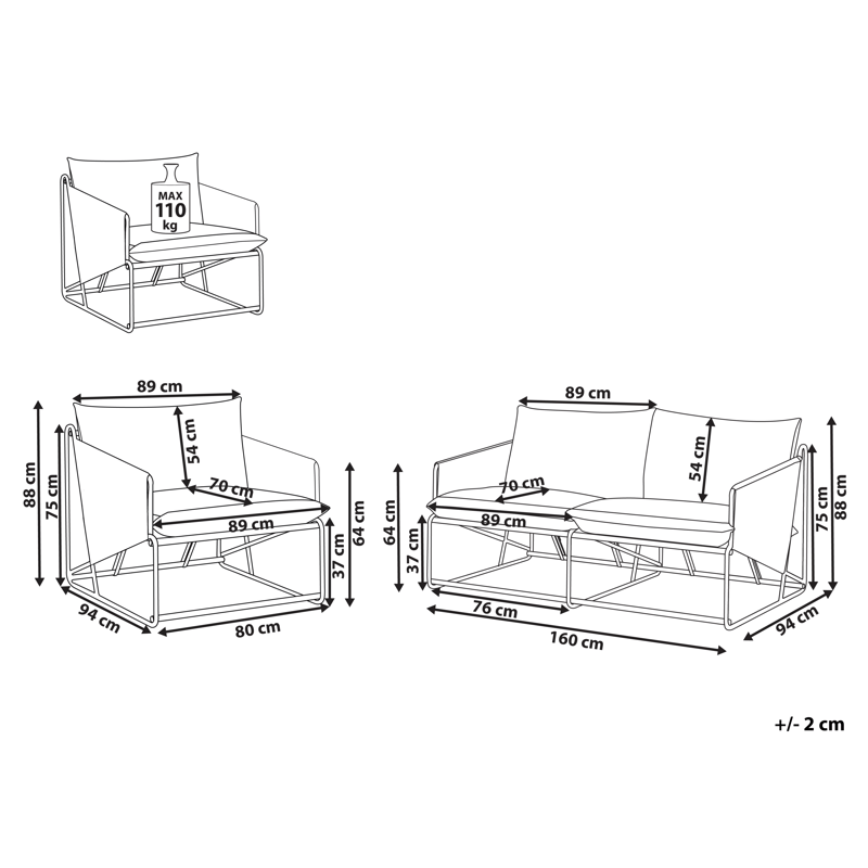 Sofagruppe utendørs 3-seter Ponte - Grå - Hagemøbler & utemiljø - Hagegruppe - Sofagruppe utendørs