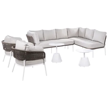 Sofagruppe utendørs 7-seter Robella med bord - Beige/Hvit/Brun - Hagemøbler & utemiljø - Hagegruppe - Sofagruppe utendørs