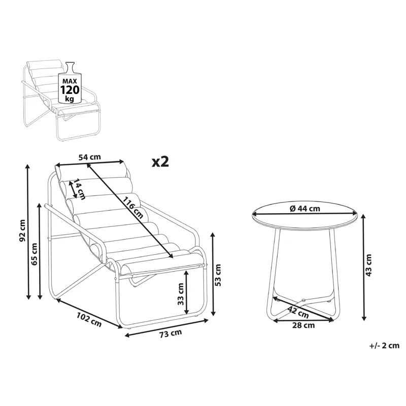 Sofagruppe utendørs med bord 2-seter Pasto - Grå/Beige - Hagemøbler & utemiljø - Hagegruppe - Cafemøbler & cafesett