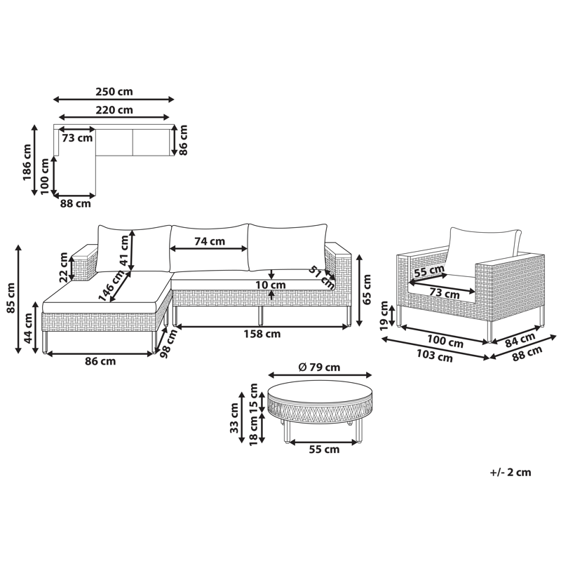Sofagruppe utendørs med bord 4-seter Calasetta høyrevendt kunstrotting - Beige - Hagemøbler & utemiljø - Hagegruppe - Sofagruppe utendørs
