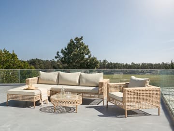 Sofagruppe utendørs med bord 4-seter Calasetta høyrevendt kunstrotting - Beige - Hagemøbler & utemiljø - Hagegruppe - Sofagruppe utendørs