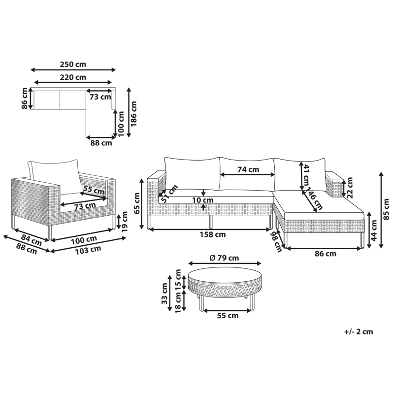 Sofagruppe utendørs med bord 4-seter Calasetta venstrevendt kunstrotting - Beige - Hagemøbler & utemiljø - Hagegruppe - Sofagruppe utendørs