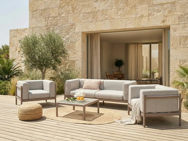 Sofagruppe utendørs med bord 4-seter Ferretti - Grå/Beige - Hagemøbler & utemiljø - Hagegruppe - Sofagruppe utendørs