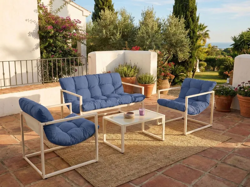 Sofagruppe utendørs med bord 4-seter Garda - Blå/Hvit - Hagemøbler & utemiljø - Hagegruppe - Sofagruppe utendørs