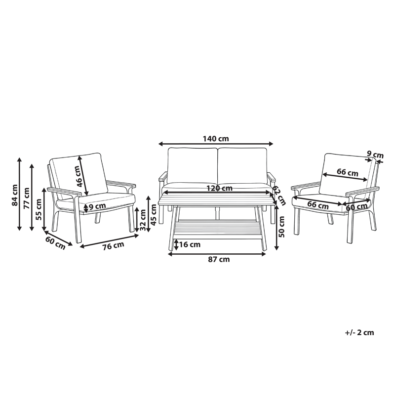 Sofagruppe utendørs med bord 4-seter Orero - Beige/Hvit/Brun - Hagemøbler & utemiljø - Hagegruppe - Sofagruppe utendørs