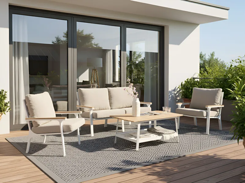 Sofagruppe utendørs med bord 4-seter Orero - Beige/Hvit/Brun - Hagemøbler & utemiljø - Hagegruppe - Sofagruppe utendørs