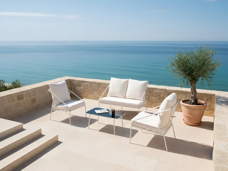 Sofagruppe utendørs med bord 4-seter Ustica - Hvit/Svart - Hagemøbler & utemiljø - Hagegruppe - Sofagruppe utendørs