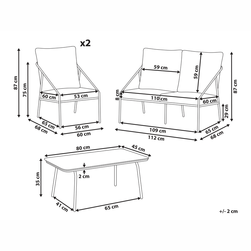 Sofagruppe utendørs med bord 4-seter Ustica - Hvit/Svart - Hagemøbler & utemiljø - Hagegruppe - Sofagruppe utendørs