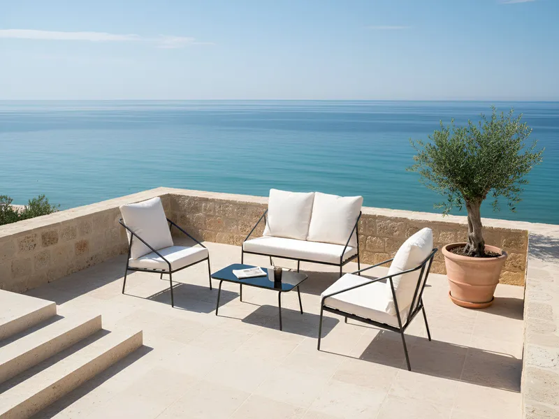 Sofagruppe utendørs med bord 4-seter Ustica - Svart/Hvit - Hagemøbler & utemiljø - Hagegruppe - Sofagruppe utendørs