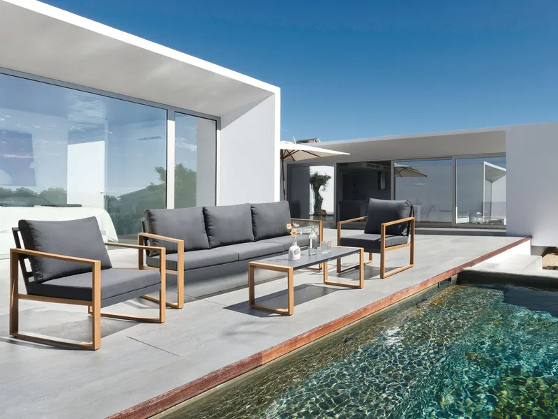 Sofagruppe utendørs med bord 5-seter Gelso - Grå/Brun - Hagemøbler & utemiljø - Hagegruppe - Sofagruppe utendørs