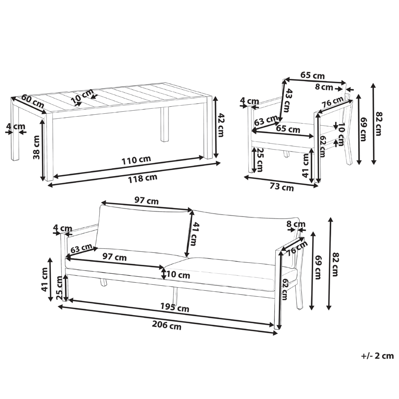 Sofagruppe utendørs med bord 5-seter Oneta - Brun/Beige - Hagemøbler & utemiljø - Hagegruppe - Sofagruppe utendørs
