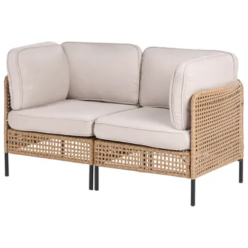 Sofagruppe utendørs med bord 6-seter Omegana modulær kunstrotting - Beige/svart - Hagemøbler & utemiljø - Hagegruppe - Sofagruppe utendørs