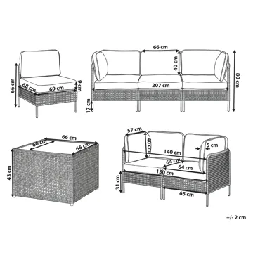Sofagruppe utendørs med bord 6-seter Omegana modulær kunstrotting - Beige/svart - Hagemøbler & utemiljø - Hagegruppe - Sofagruppe utendørs