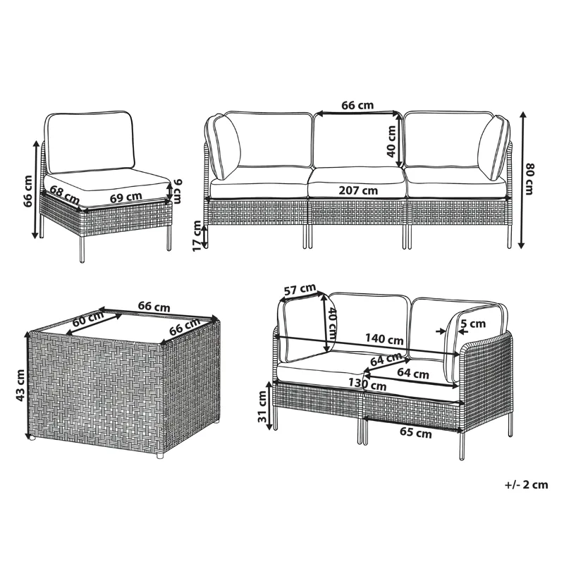 Sofagruppe utendørs med bord 6-seter Omegana modulær kunstrotting - Beige/svart - Hagemøbler & utemiljø - Hagegruppe - Sofagruppe utendørs