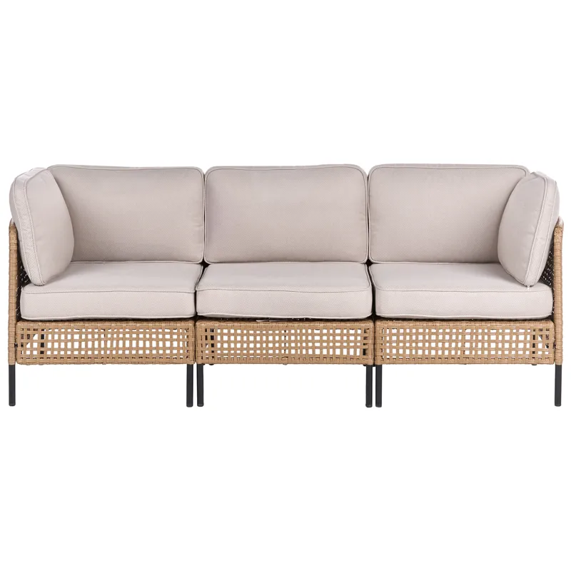 Sofagruppe utendørs med bord 6-seter Omegana modulær kunstrotting - Beige/svart - Hagemøbler & utemiljø - Hagegruppe - Sofagruppe utendørs