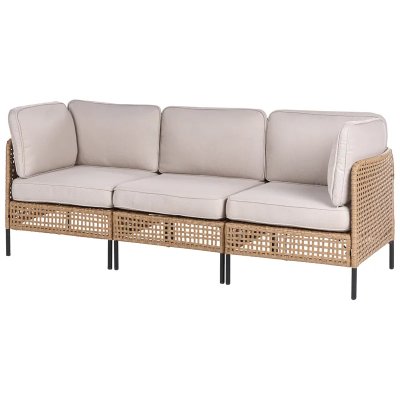 Sofagruppe utendørs med bord 6-seter Omegana modulær kunstrotting - Beige/svart - Hagemøbler & utemiljø - Hagegruppe - Sofagruppe utendørs