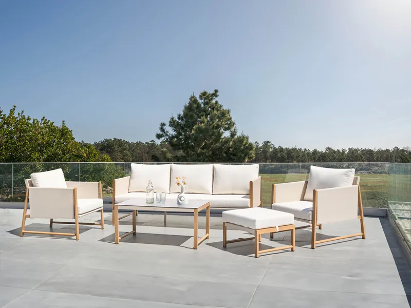 Sofagruppe utendørs med bord og fotskammel 5-seter Nola - Beige/Brun - Hagemøbler & utemiljø - Hagegruppe - Sofagruppe utendørs