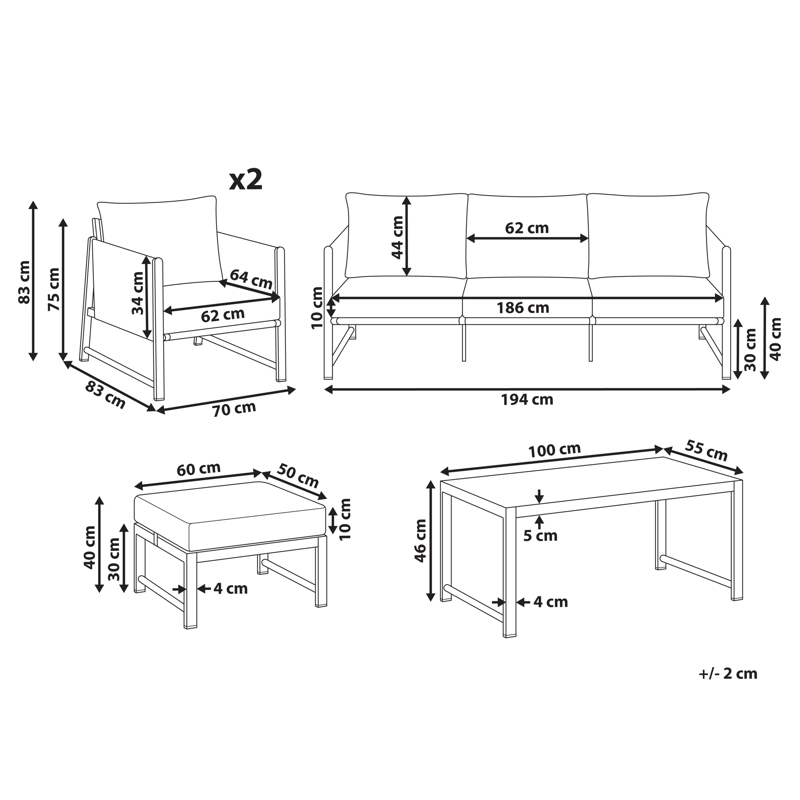 Sofagruppe utendørs med bord og fotskammel 5-seter Nola - Beige/Brun - Hagemøbler & utemiljø - Hagegruppe - Sofagruppe utendørs