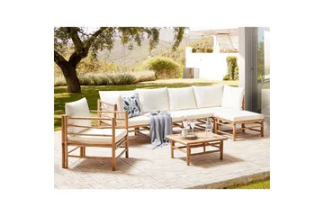 Soffgrupp Beliani Cerreto Beige/ljust trä White||Light wood - Hagemøbler & utemiljø - Hagegruppe - Sofagruppe utendørs