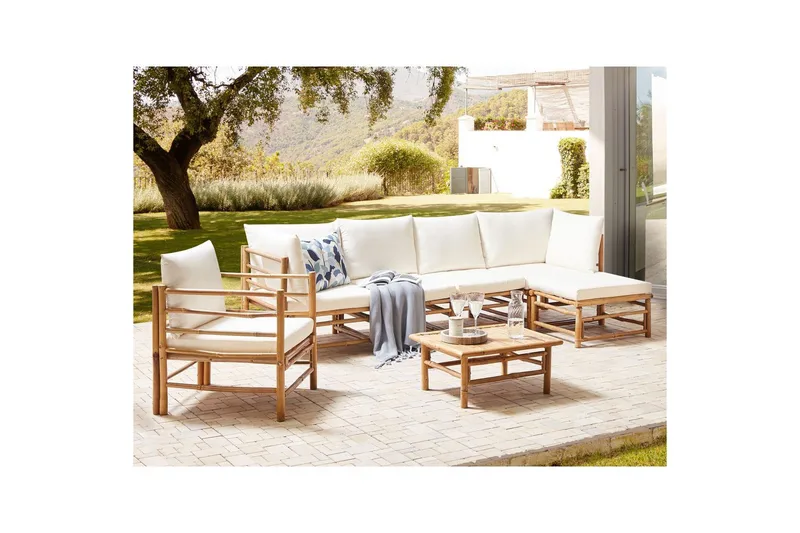 Soffgrupp Beliani Cerreto Beige/ljust trä White||Light wood - Hagemøbler & utemiljø - Hagegruppe - Sofagruppe utendørs