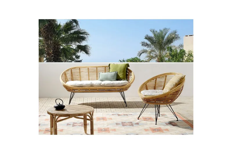 Soffgrupp Beliani Maratea 2-Sits Natural||Black||Beige - Hagemøbler & utemiljø - Hagegruppe - Sofagruppe utendørs
