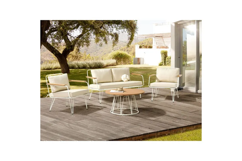 Soffgrupp Beliani Montesilvano Beige||White||Light wood - Hagemøbler & utemiljø - Hagegruppe - Sofagruppe utendørs